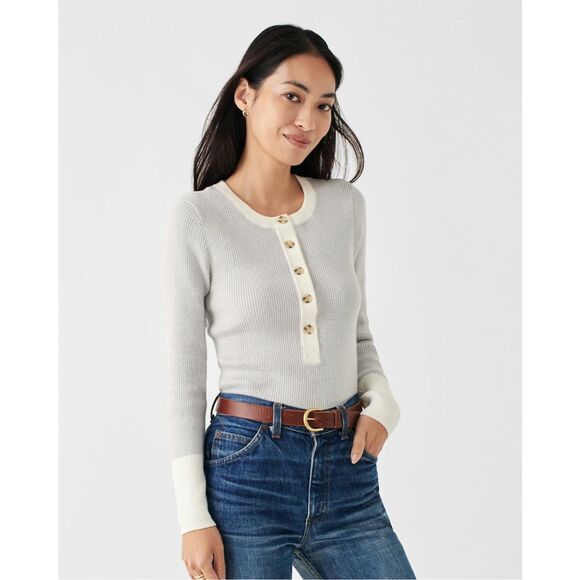 Faherty Women's Mikki Henley size S Gray Neutral Colorblock Pullover Top Long Sl - Picture 1 of 10